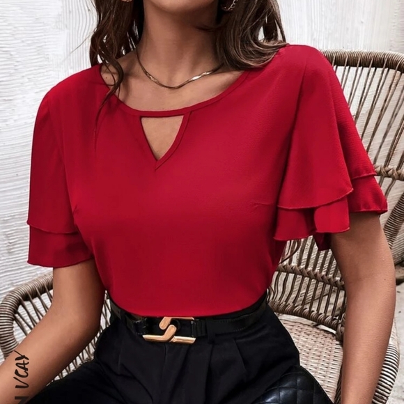 Shein Keyhole Neckline Butterfly Sleeve Blouse XXL, (14) - Picture 3 of 4